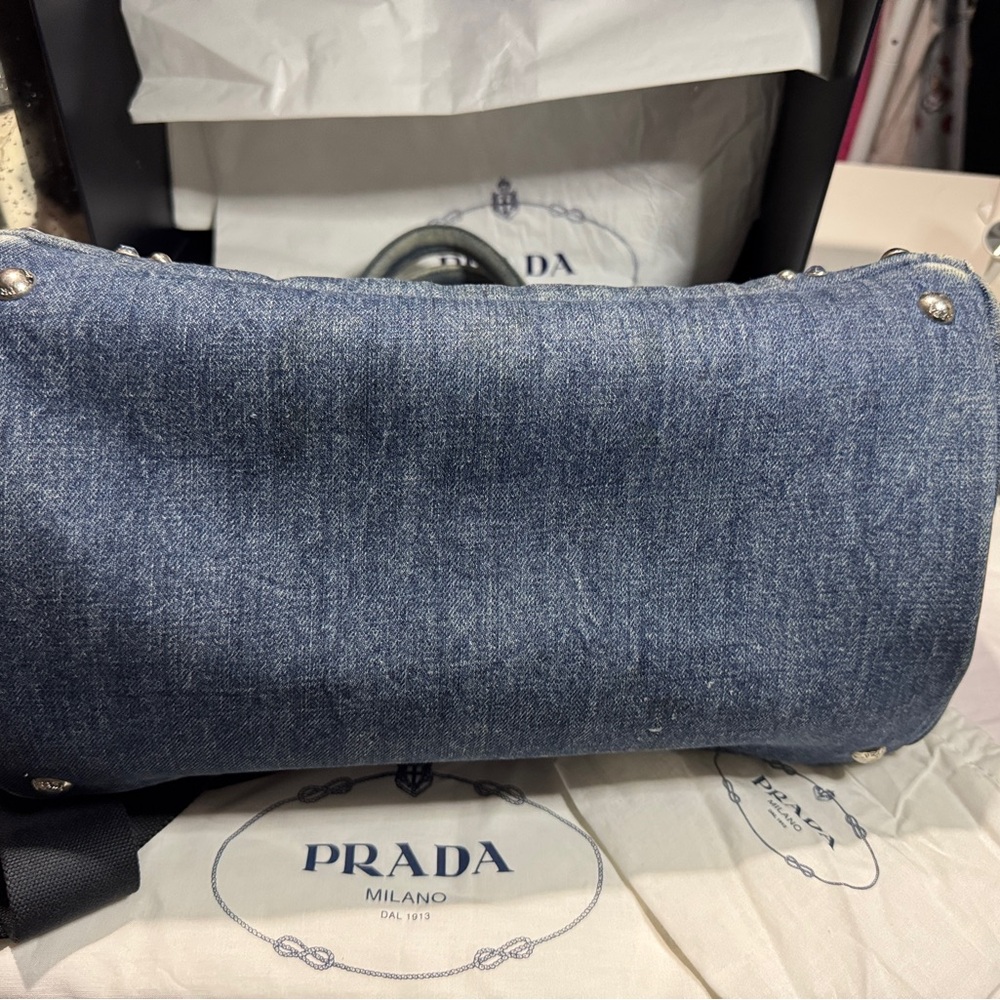 Prada Canapa studded with sparkly bling Blue Denim Studded Tote Bag - Picture 6 of 14